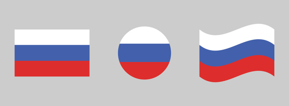 Three styles of russian flag: flat circular waving with tricolor national horizontal patriotic sovietunion federation republic government patriotism heraldry