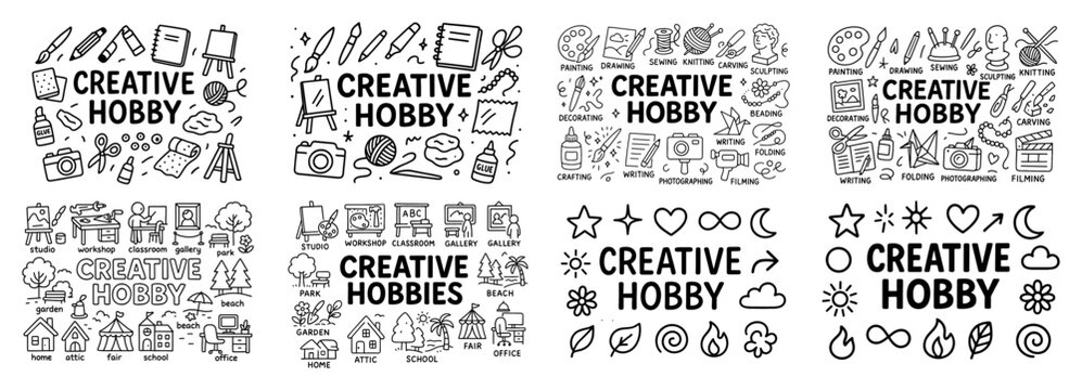 Creative hobby doodles set with art and crafts icons