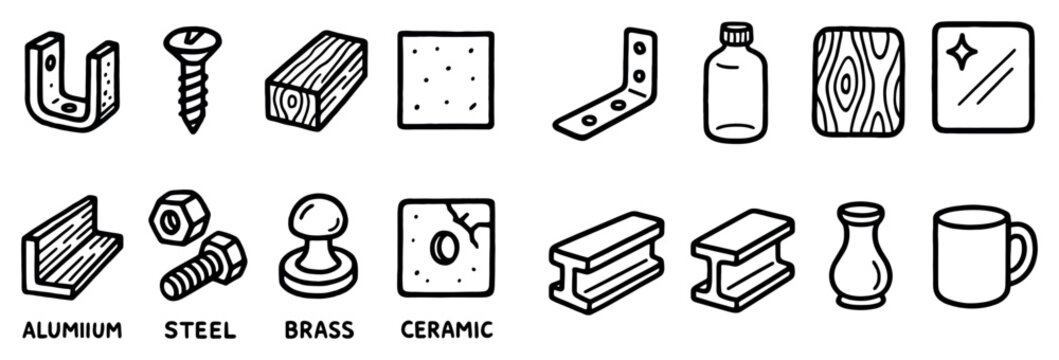Construction icons with screw bracket plank minimal