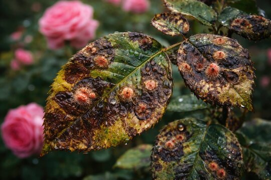 Fungal Anthracnose Disease Impacting Rose Leaf Health in Outdoor Plants