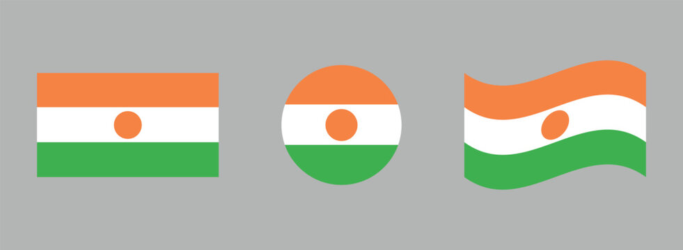 Three styles of niger flag: flat circular waving with national horizontal patriotic government patriotism heraldry identity representation illustration official