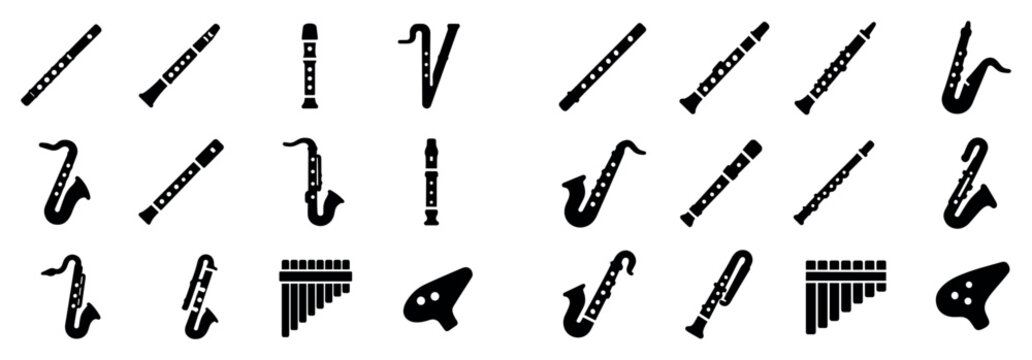 Music icons with saxophone flute ocarina minimal