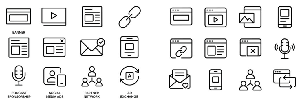 Web icons with browser mobile envelope minimal