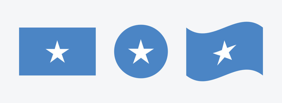 Three styles of somali flag: flat circular waving with national fivepointed patriotic government patriotism heraldry identity representation illustration