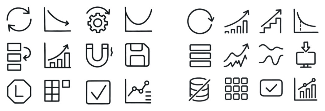 Analytics icons with chart gear arrow minimal