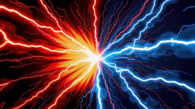 Dramatic Clash of Colors in Red and Blue Lightning Background Design With Text VS