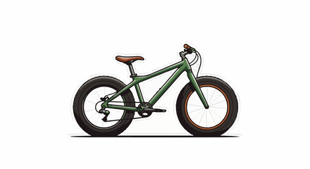 Fototapeta premium A green fat-tire bicycle with a brown seat and orange rim details