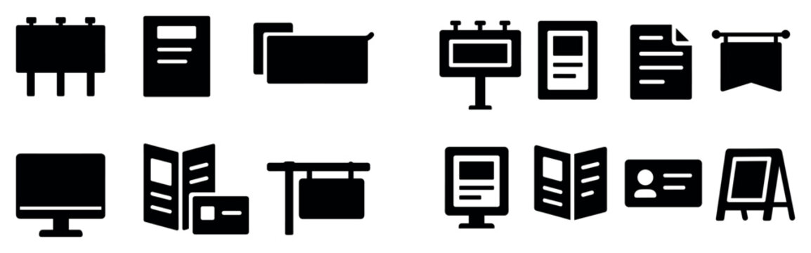 Business icons with monitor billboard brochure flat