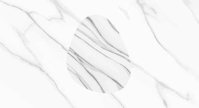 A grey egg shape with marble texture on a white marble background