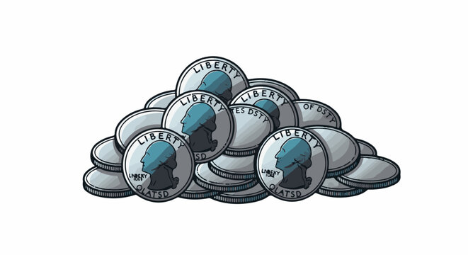 A pile of silver coins with a profile of a person on each