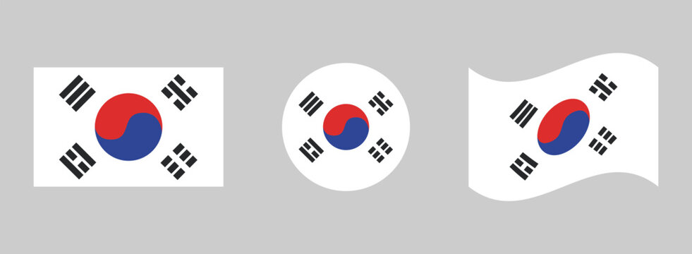 South korea flags: rectangle circle waving with national trigrams horizontal vertical circular republic official patriotism independence government heraldry