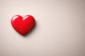 Obraz premium Bright red heart shaped badge placed on a matte neutral texture with generous copy space