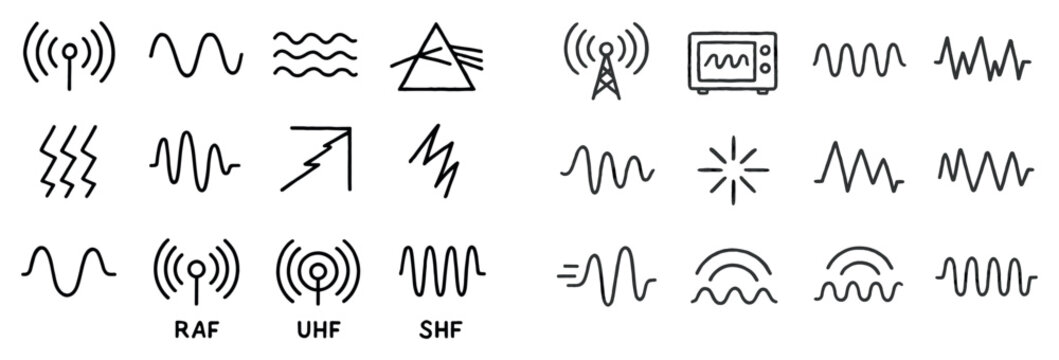 Signal icons with antenna wave outlines