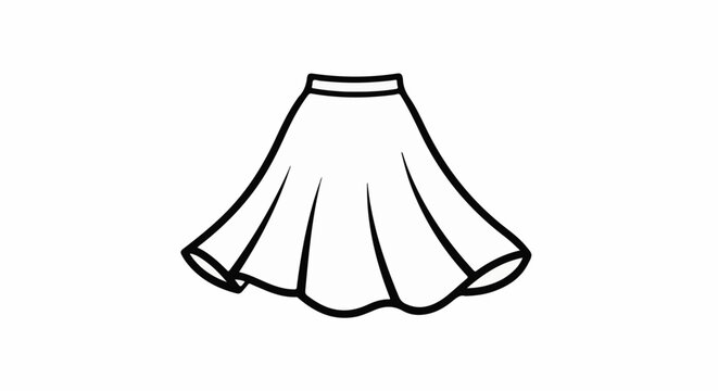 A simple black and white illustration of a flared skirt