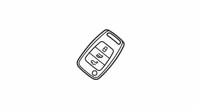 A minimalist line drawing of a modern car key with three buttons