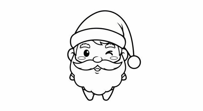 A cute cartoon drawing of Santa Claus winking with a big white beard