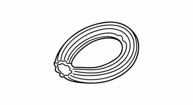 A simple black and white outline drawing of a twisted churro pastry ring