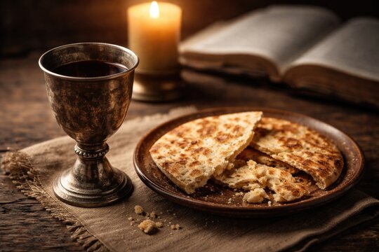 Christian communion observance using consecrated wine and unleavened bread elements