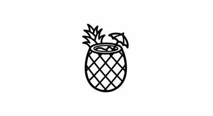 Obraz premium Stylized pineapple drink with umbrella, leaves, and drink inside