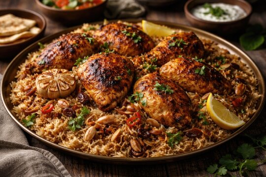 Delicious homemade chicken kabsa accompanied by fragrant rice