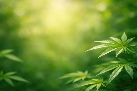 Faint natural green background with tiny marijuana leaves and copy space