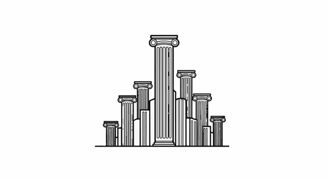 A collection of classical columns of varying heights in a line