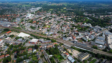 Naklejka premium Aerial view around the old town of the city Neumünster in Germany on a sunny spring noon