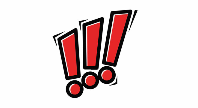 Three red exclamation marks with black outlines and white highlights