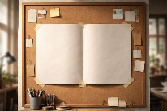 Double facing pages mounted on a vertical board with masking tape