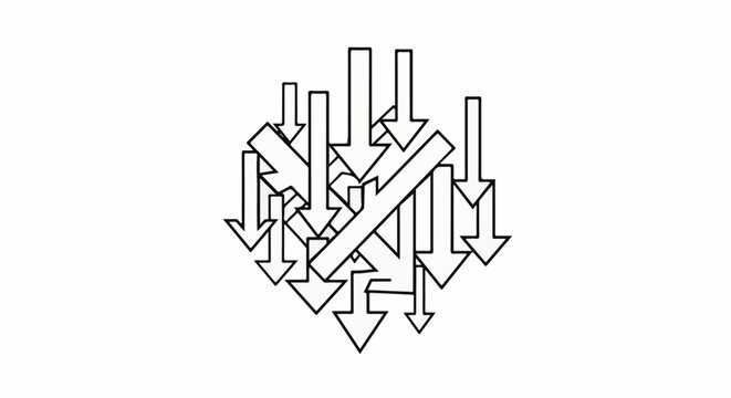 A cluster of downward pointing arrows, some overlapping, in a graphic style