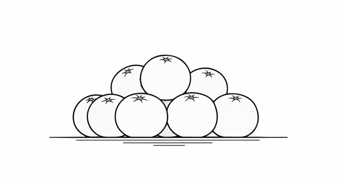 A pyramid of round citrus fruits, outlined in black on white