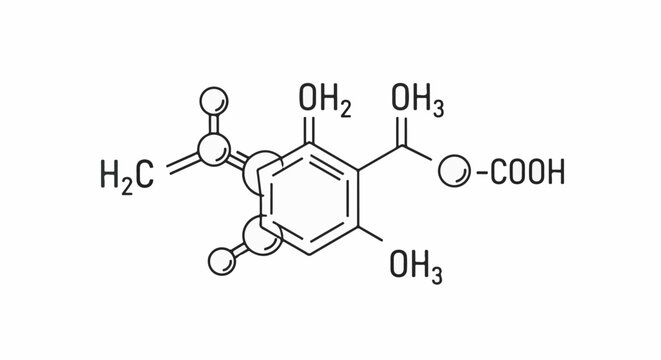 A complex chemical structure with a benzene ring and various functional groups