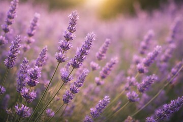 Obraz premium Lavender petals waving gently in a blooming floral field nature backdrop