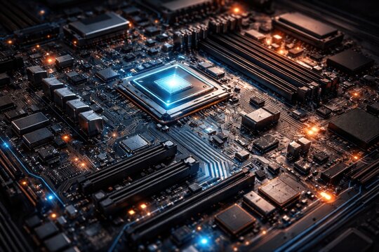 Innovative computer motherboard schematic for tech themed background