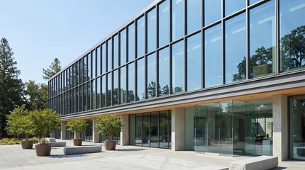 Obraz premium Modern office building with glass facade.