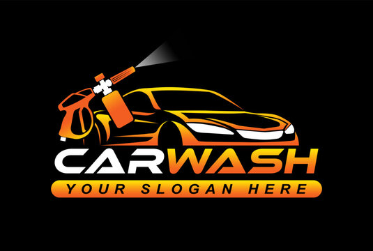 car wash detailing logo emblem badge template cleaning car service on black background