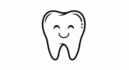 Obraz premium Cute smiling tooth illustration in black outline on white background