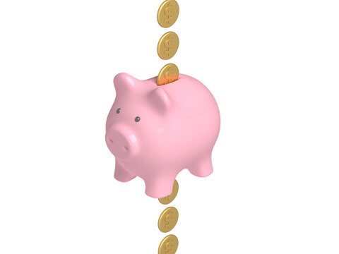 Leaking piggy bank. Dollar. 3d illustration.