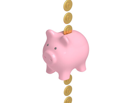 Leaking piggy bank. Euro. 3d illustration.
