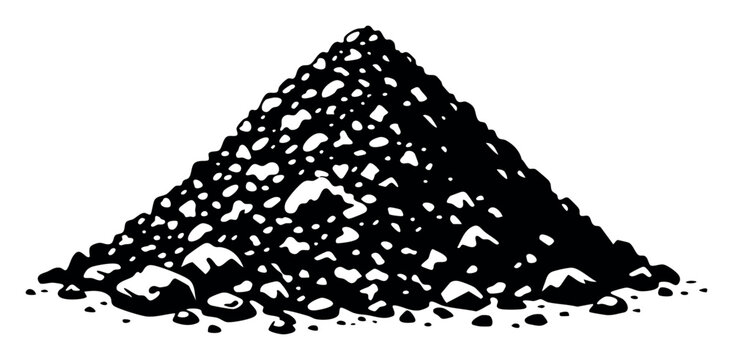 Pile of gravel, an aggregate material, creating a textured mound of loose stones. Useful for construction and landscaping