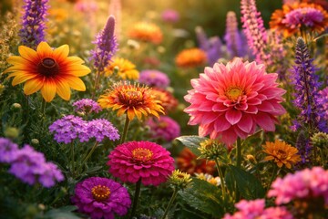 Obraz premium Close up photos capturing colorful diverse blossoms in late summer gardens