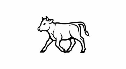 Fototapeta premium Minimalist black and white line art of a young cow walking
