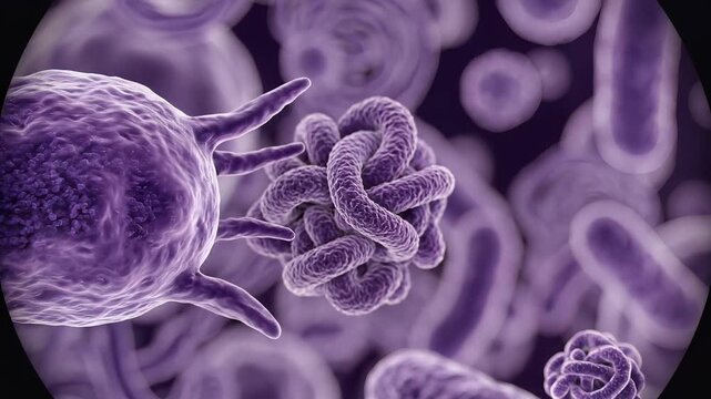 Microscopic View of Diverse Bacteria and Microorganisms Under Magnification.