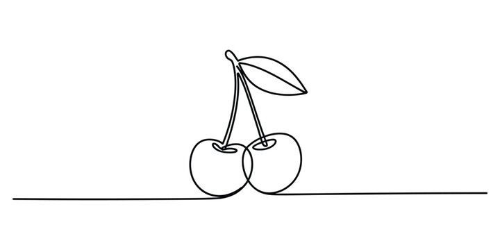 Continuous single line drawing of two fresh cherries