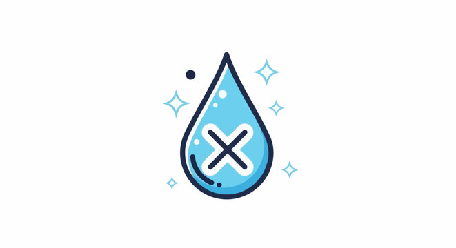 Blue water drop symbol with a cross inside, surrounded by sparkling stars