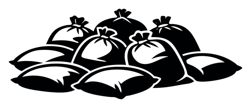 Sandbags piled up, creating a defensive barrier for flood protection or a temporary fortification