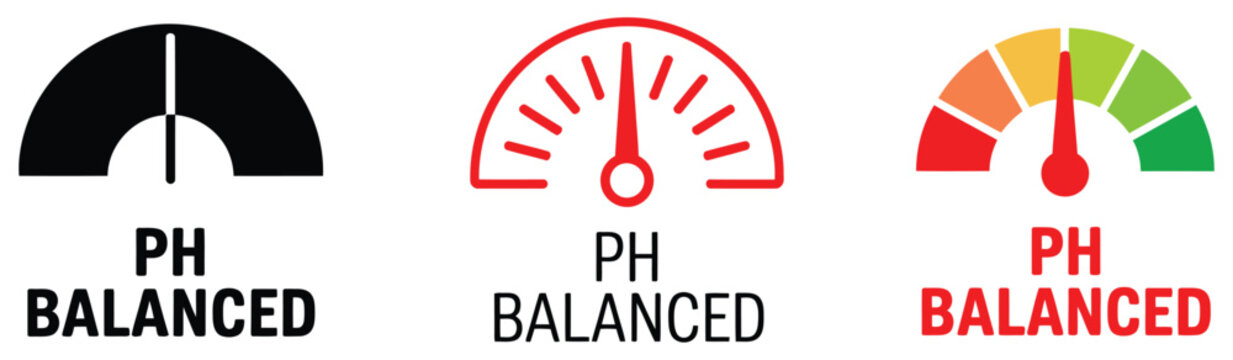 pH balanced icons three pH balanced scale icon vector graphic featuring simple pH level indicators, balanced chemistry symbols, and liquid droplet elements for dermatology, wellness products