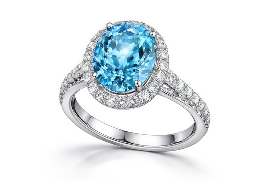 Isolated image of a topaz and diamond ring with a white backdrop