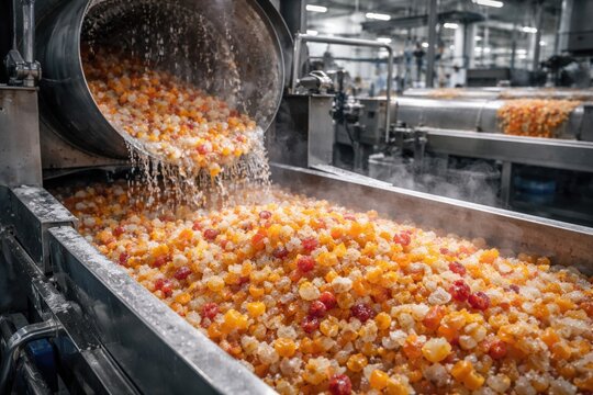 Industrial methods for crystallizing fruit for panettone dough