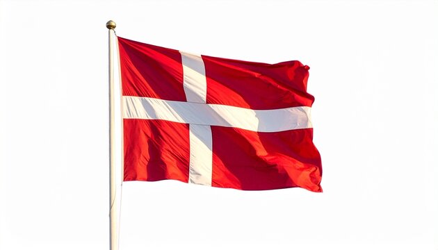 Denmark national flag, red field with white Scandinavian cross, symbolizing heritage, tradition, and identity.
